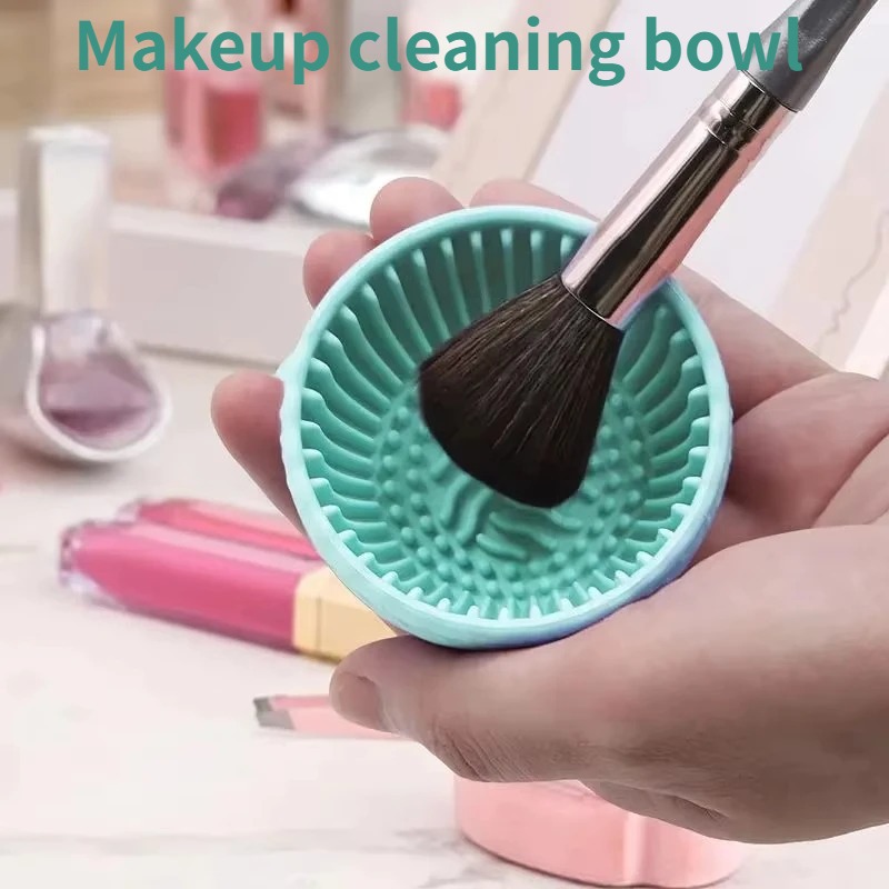 Beauty Makeup Eyeshadow - ソフトシリコン製メイクブラシクリーナーボウル 折りたたみ式パウダーパフ付き アイシャドウブラシクリーニングパッド 美容ケアアクセサリー