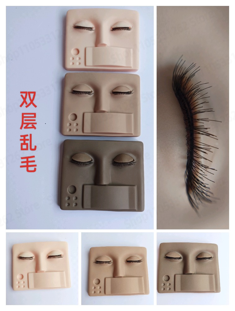 Beauty Makeup Training - 取り外し可能なまつげ移植練習用ヘッド、二重層の乱れた髪を持つ美容メイクアップタトゥー練習用マネキン
