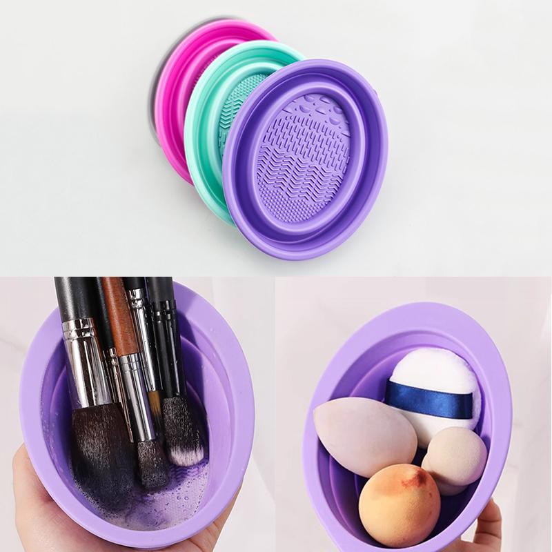 Beauty Makeup Eyeshadow - ソフトシリコーン化粧ブラシクリーナー折りたたみパウダーパフクリーニングボウルアイシャドウブラシ洗浄クリーンマット美容ツールスクラバーボックス