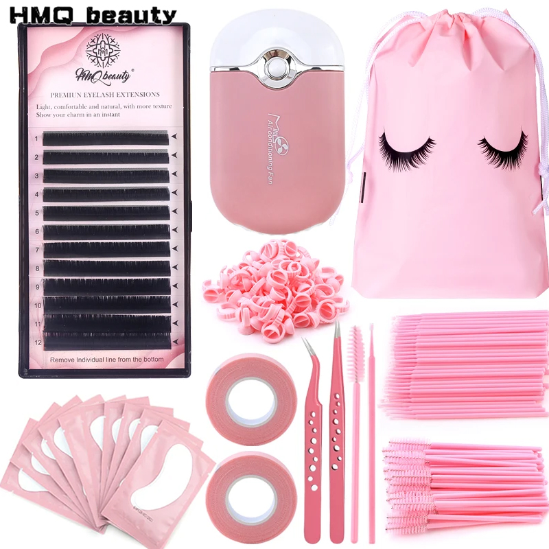 Makeup Beauty Set - プロのまつげエクステブラシのセット,268個,マイクロブラシ,ミニUSBファン,グルーリング,ピンセット,メイクアップツール