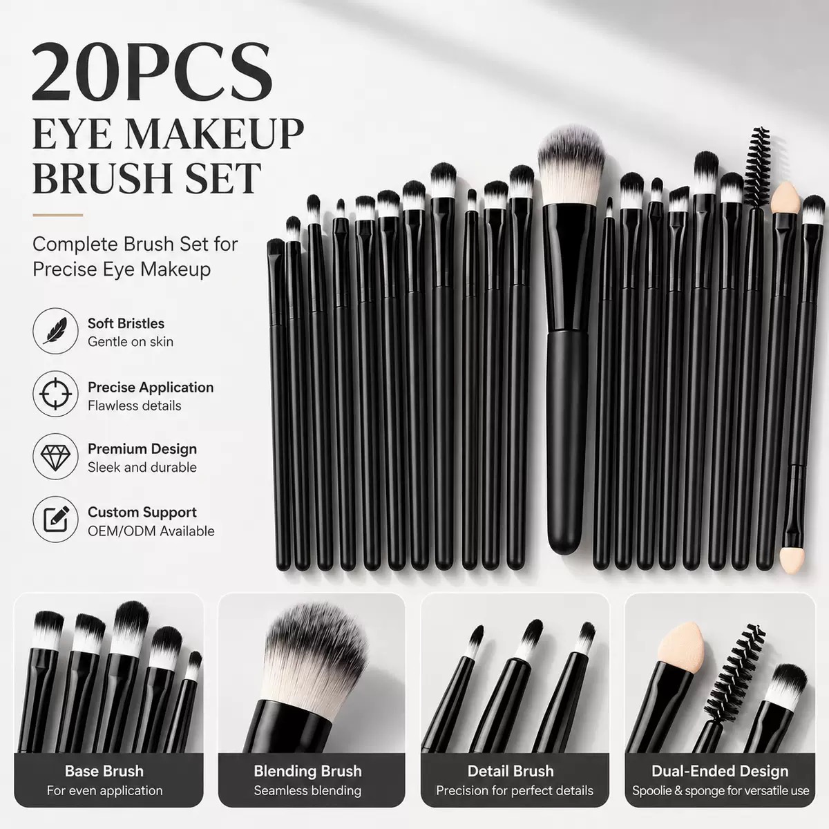 Beauty Makeup Eyeshadow - 20本入りプロフェッショナルメイクブラシセット、柔らかい合成毛コスメティックブラシ、ファンデーション、アイシャドウ、眉毛、アイライナー、ブレンディング用
