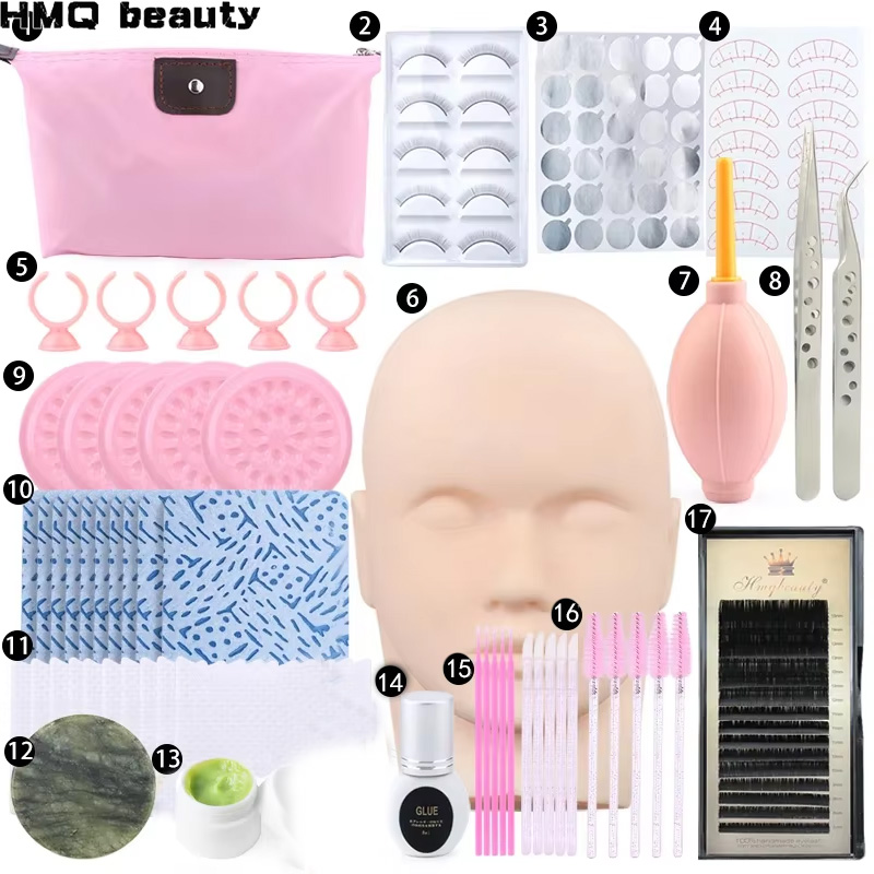 Beauty Makeup Training - つけまつげエクステンショントレーニングキット練習アイパッドピンセットのりリングブラシラッシュグラフトまつげメイクアップツールメイクセット
