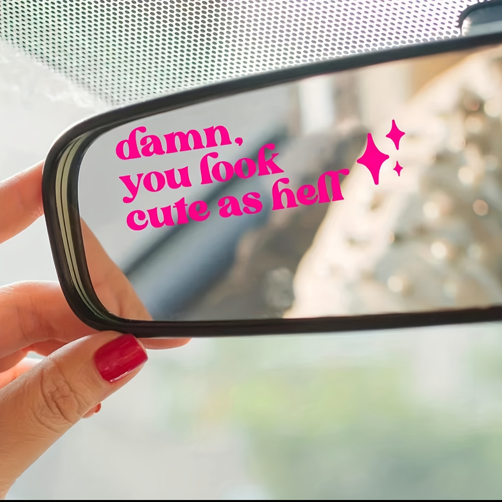 Beauty Makeup Definition - 朝の化粧鏡、バックミラー、英語やその他のステッカー「あなたは美しく見えます」感動的なサンバイザー、高精細