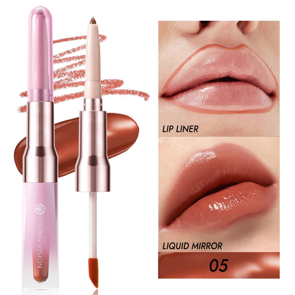 Beauty Makeup Definition - ダブルヘッドリップペンシル ミラー付きグロスリップグレイズ 携帯用美容メイクアップツール ナチュラルティント シェーピングデフィニション